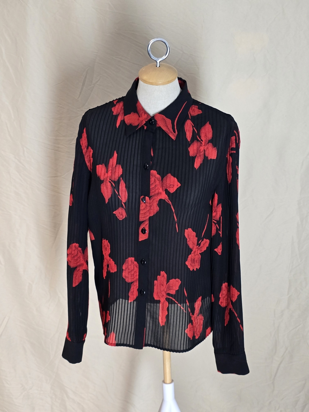 Black & Red Floral Button-Up Blouse